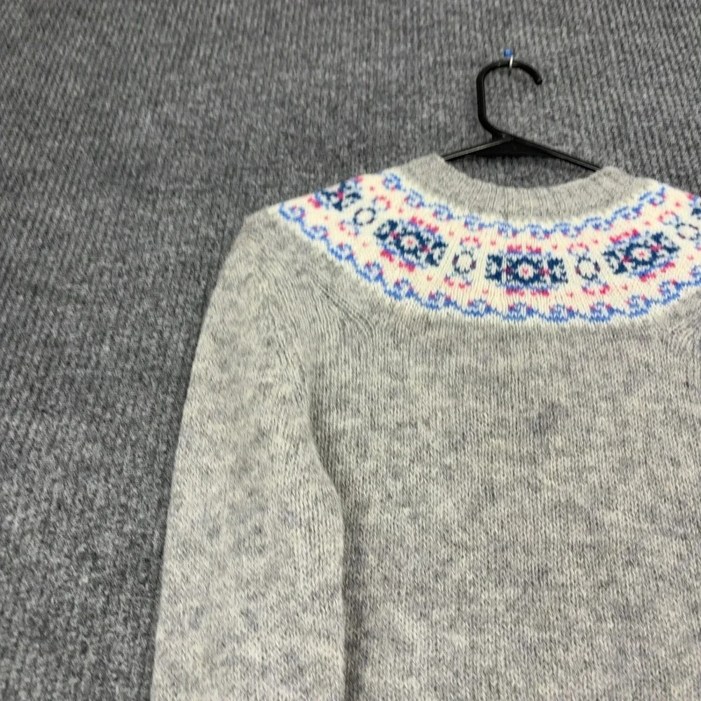 Vintage Deans of Scotland Sweater Womens 34 Gray Wool Fair Isle Crewneck Retro